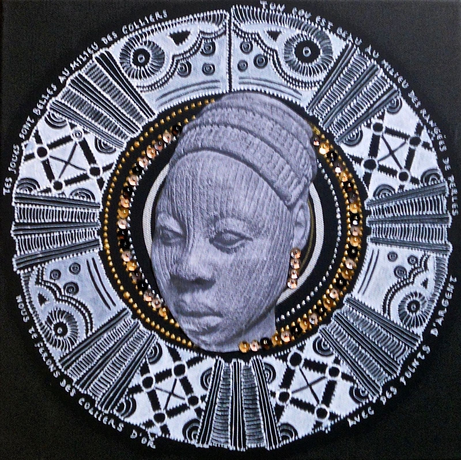 Your cheeks are beautiful with earrings by Beatrice Lebreton — Mixed media on stretched canvas