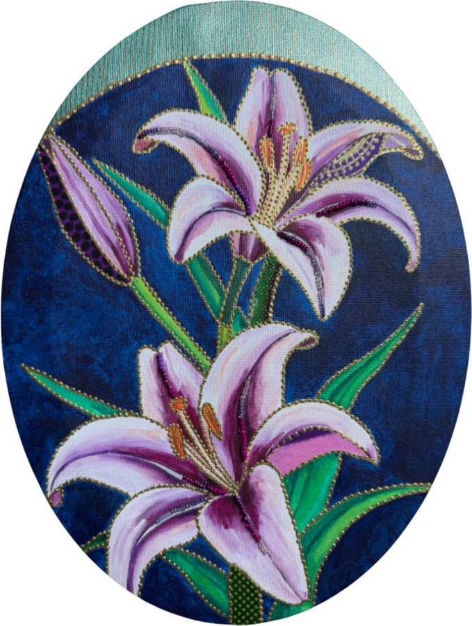 Peace Lily by Beatrice Lebreton — Acrylic, fabric paint, African wax fabric, beads