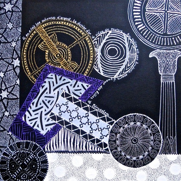 He made its pillars of silver, its base of gold… by Beatrice Lebreton — Mixed media on stretched canvas
