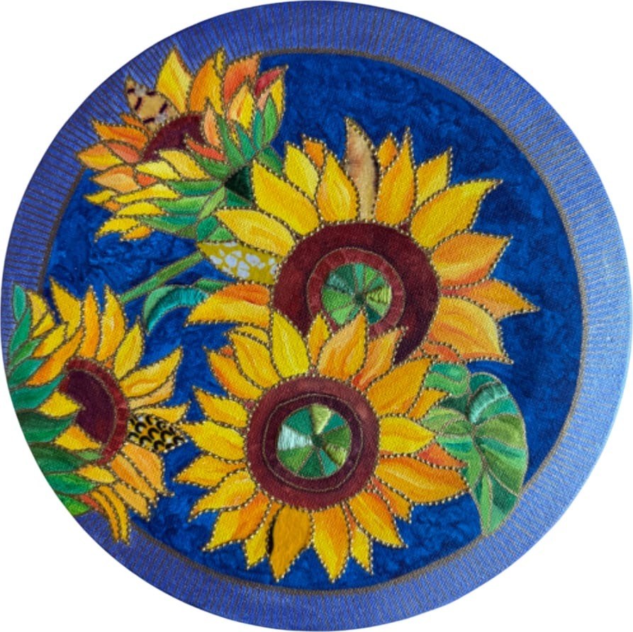 Sunflowers by Beatrice Lebreton — Acrylic, fabric paint, African wax fabric, embroidery thread