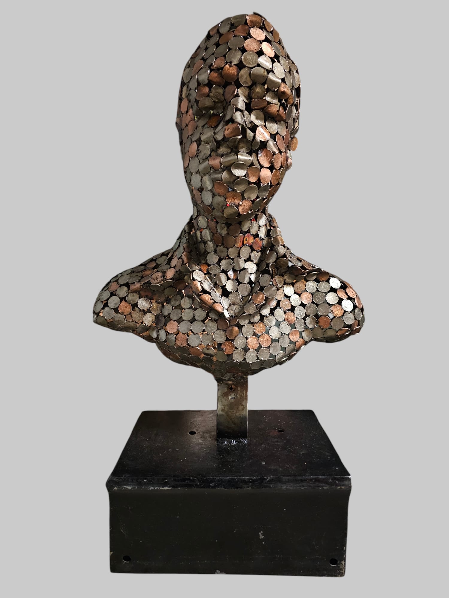 Coin Bust II by Femi Peter — Welded reclaimed coins and salvaged metal