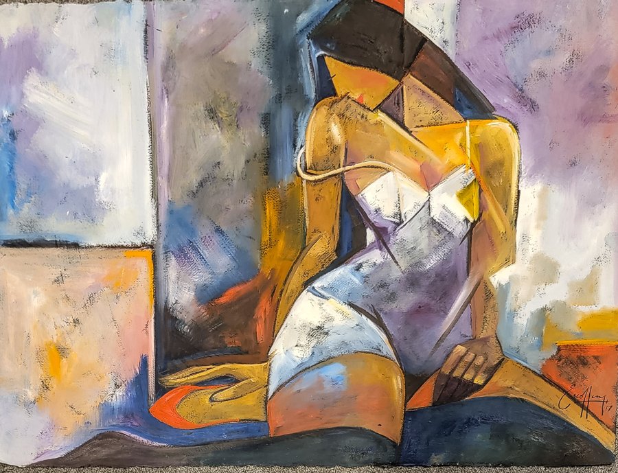 Woman in the window by Michael Escoffery — Oil on paper
