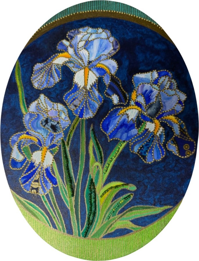 Iris by Beatrice Lebreton — Acrylic, fabric paint, African wax fabric, beads